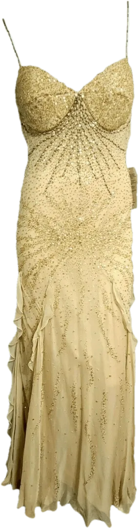 00's Shimmery Gold and Sequin Gown by Diane Freis