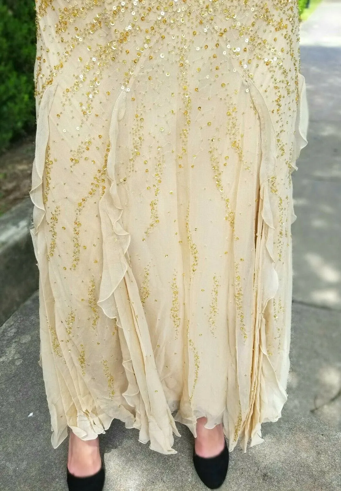 00's Shimmery Gold and Sequin Gown by Diane Freis