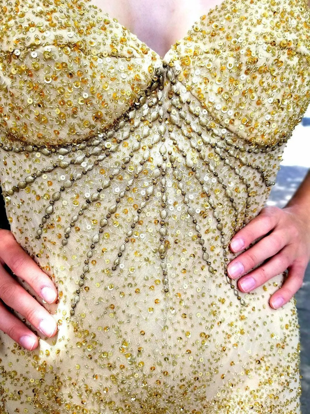 00's Shimmery Gold and Sequin Gown by Diane Freis