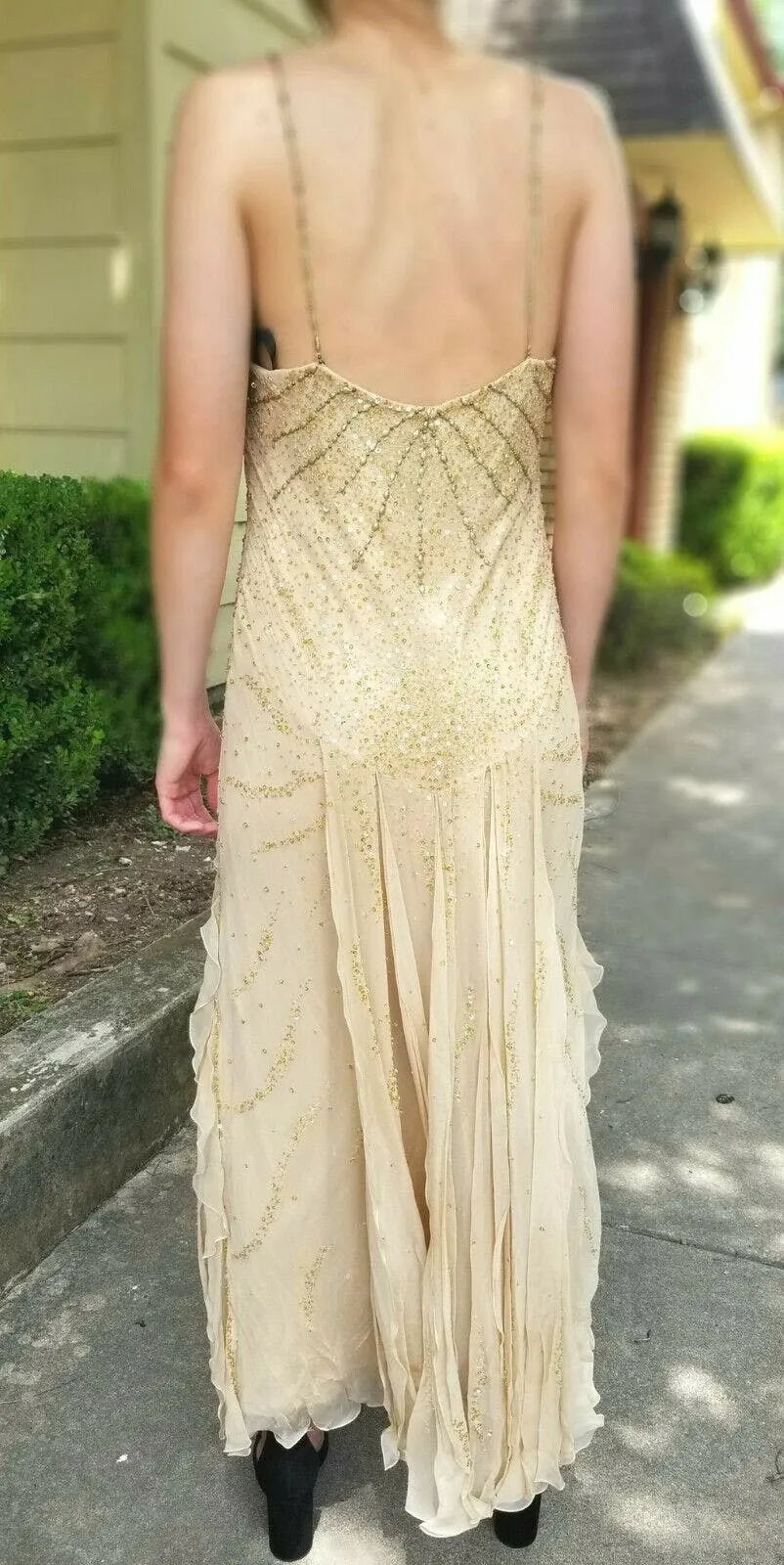 00's Shimmery Gold and Sequin Gown by Diane Freis