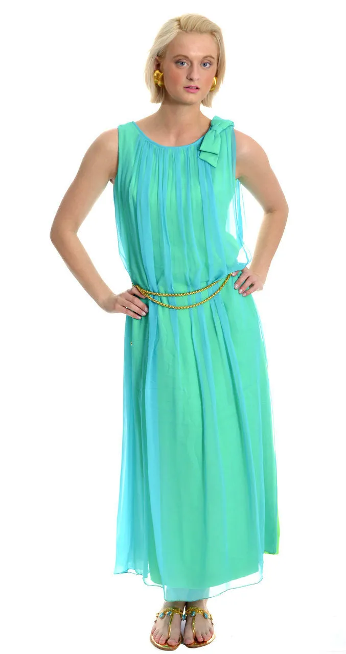 1960's Elegant Aqua Blue Chiffon Vintage Long Dress