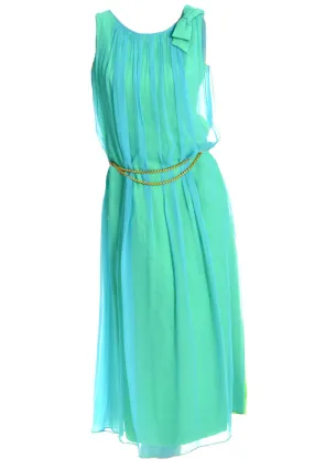 1960's Elegant Aqua Blue Chiffon Vintage Long Dress