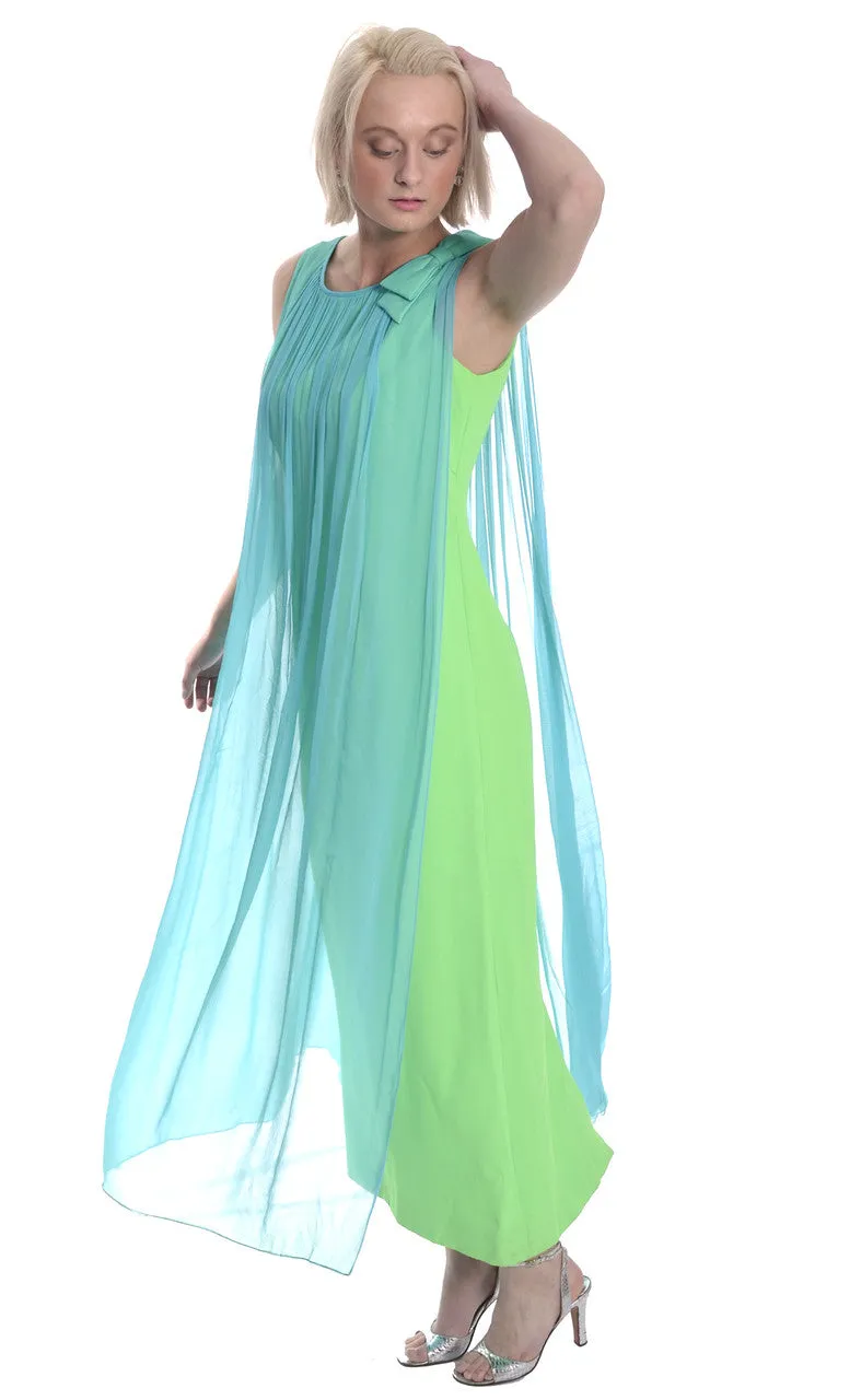 1960's Elegant Aqua Blue Chiffon Vintage Long Dress