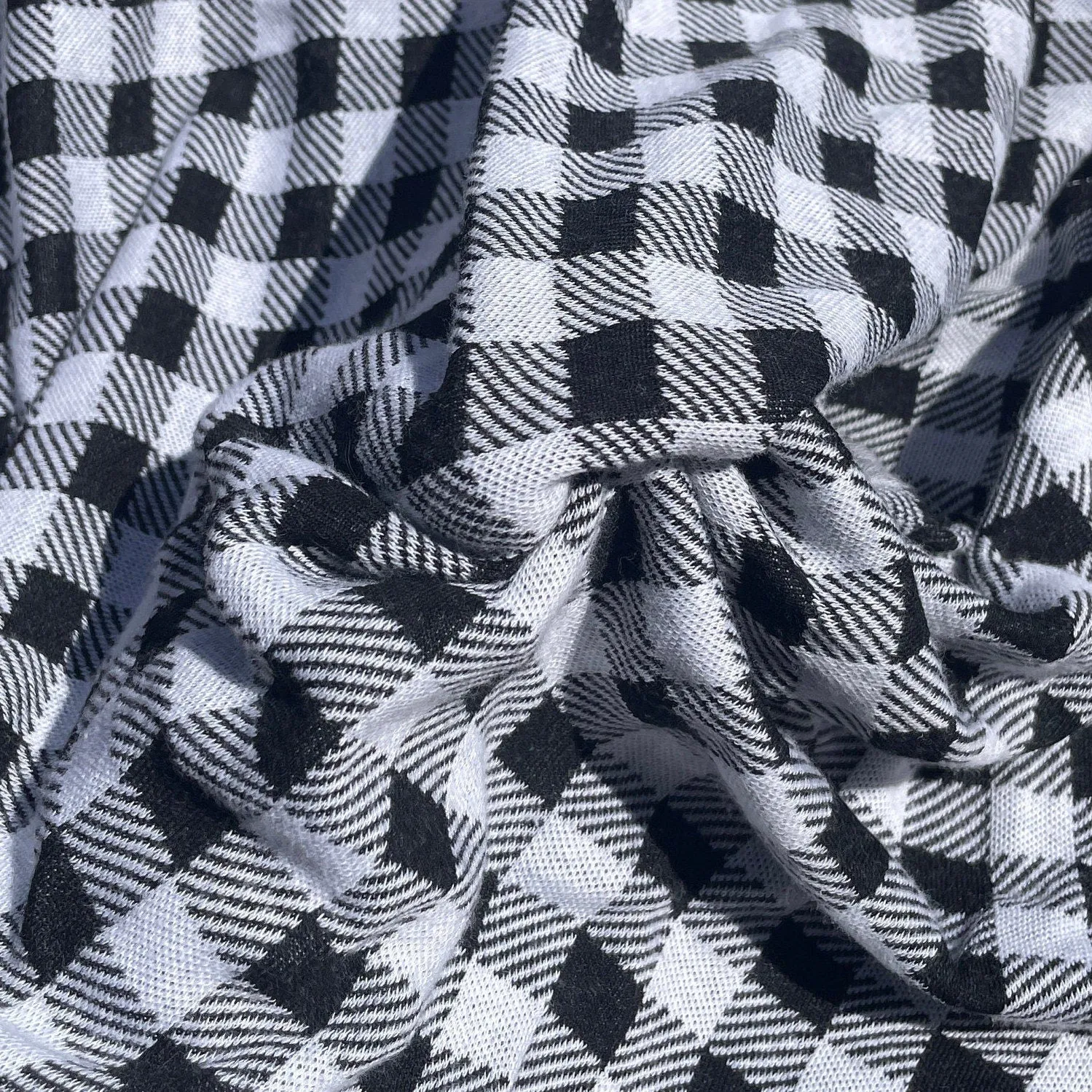 58" French Terry 100% Cotton 10 OZ Black White Flannel Gingham Checkered Knit Fabric By the Yard