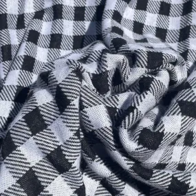 58" French Terry 100% Cotton 10 OZ Black White Flannel Gingham Checkered Knit Fabric By the Yard