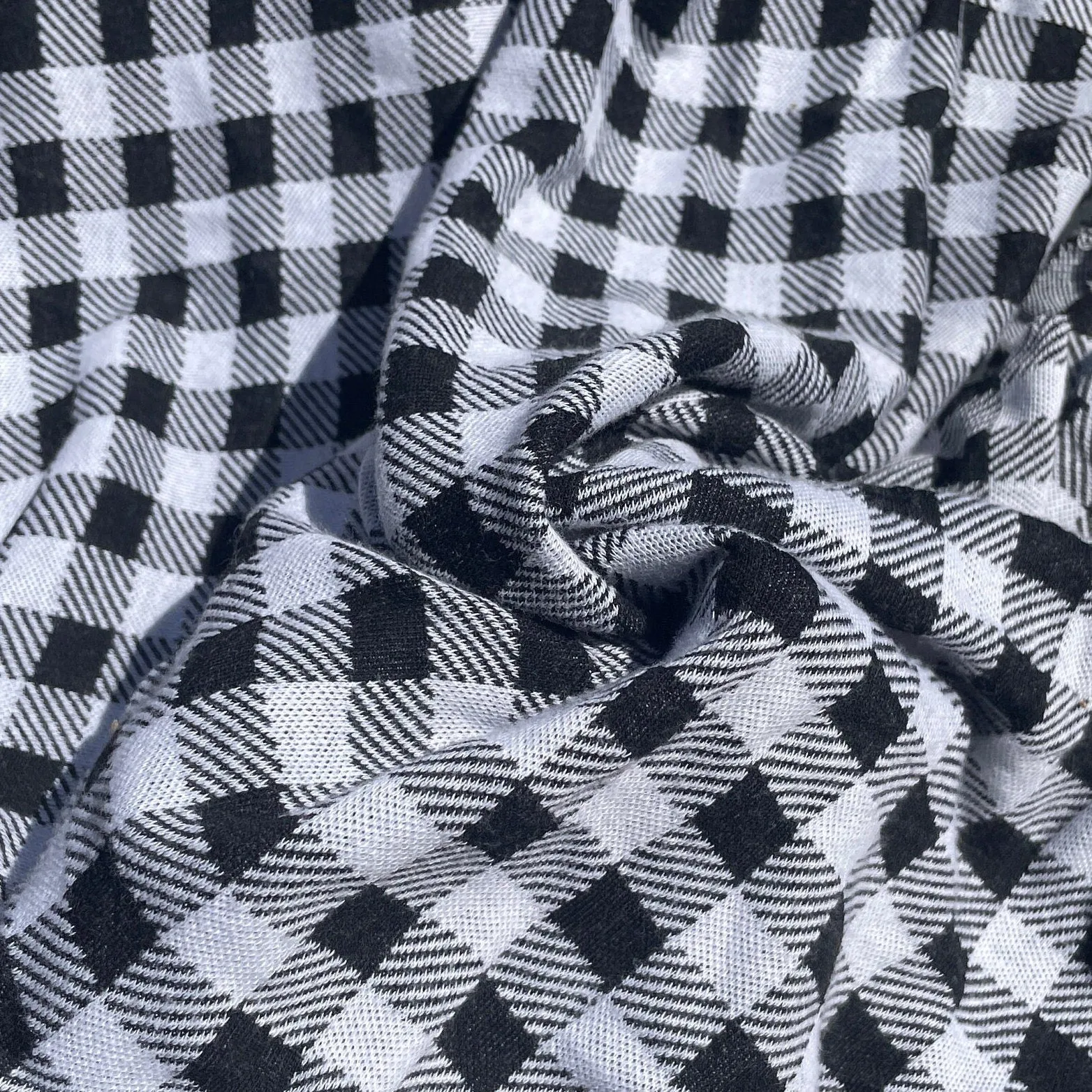 58" French Terry 100% Cotton 10 OZ Black White Flannel Gingham Checkered Knit Fabric By the Yard