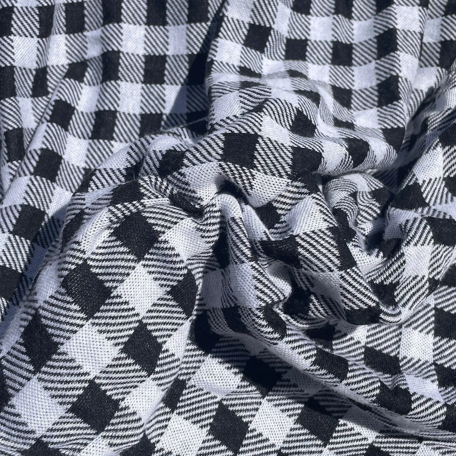 58" French Terry 100% Cotton 10 OZ Black White Flannel Gingham Checkered Knit Fabric By the Yard