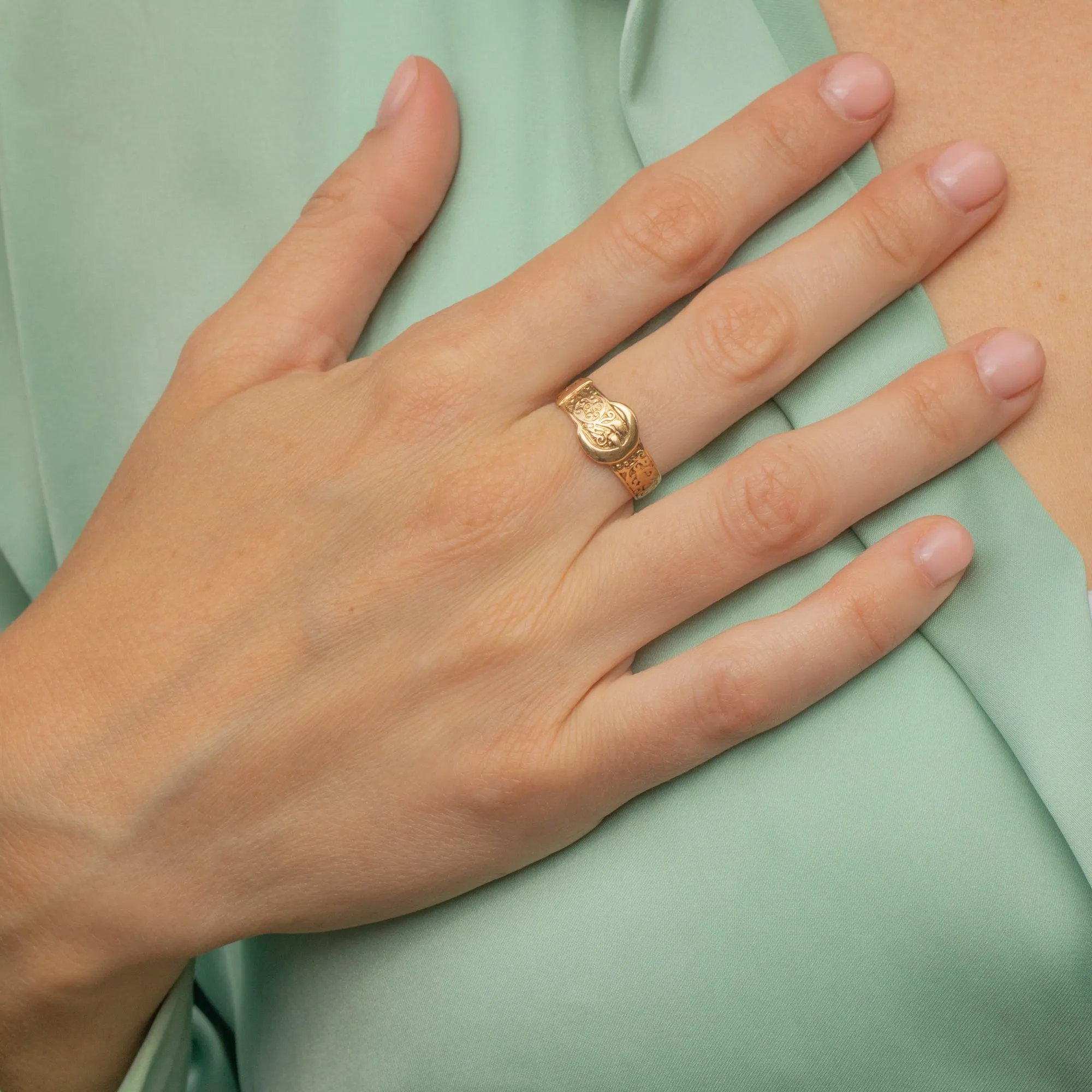 9ct Gold Engraved Buckle Ring