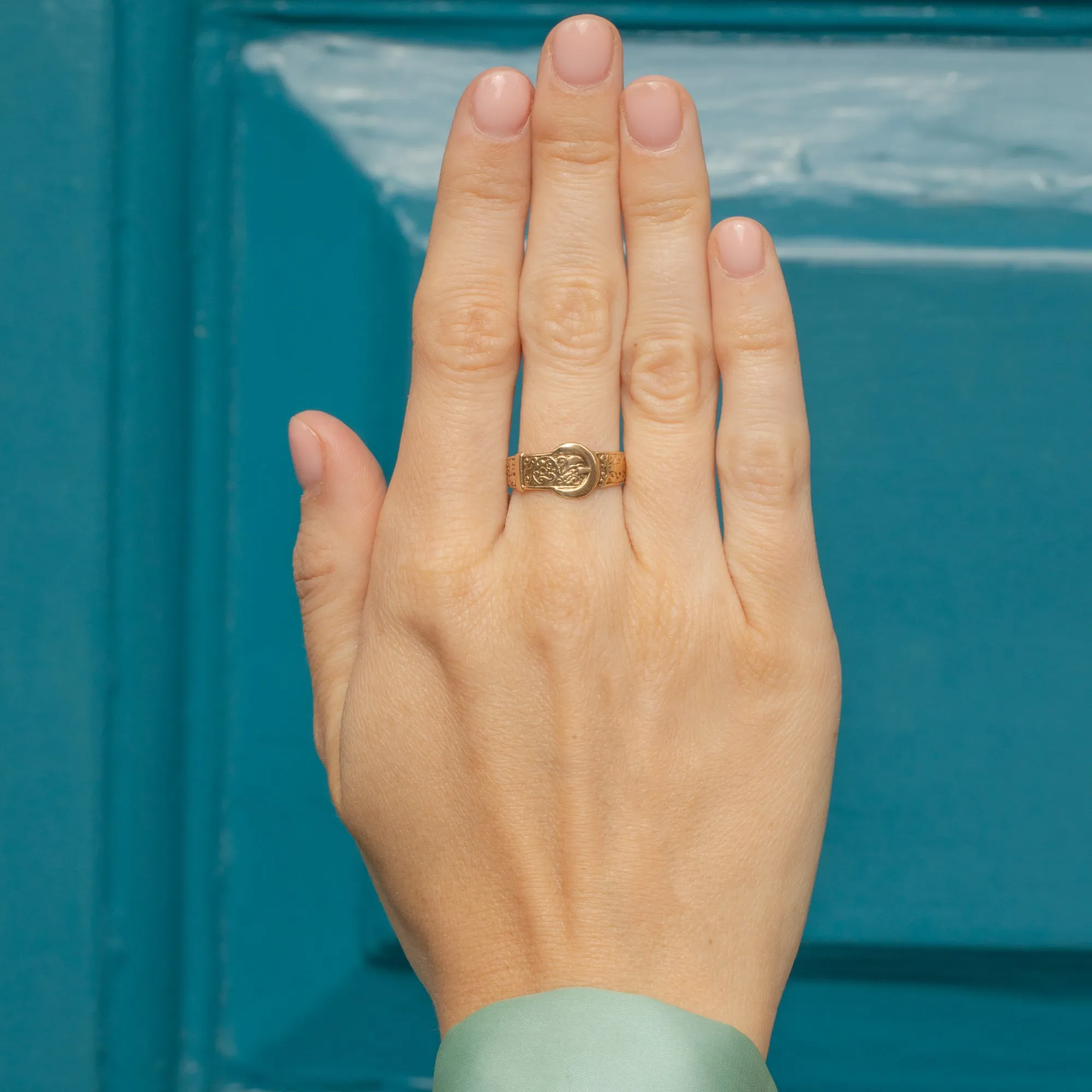 9ct Gold Engraved Buckle Ring