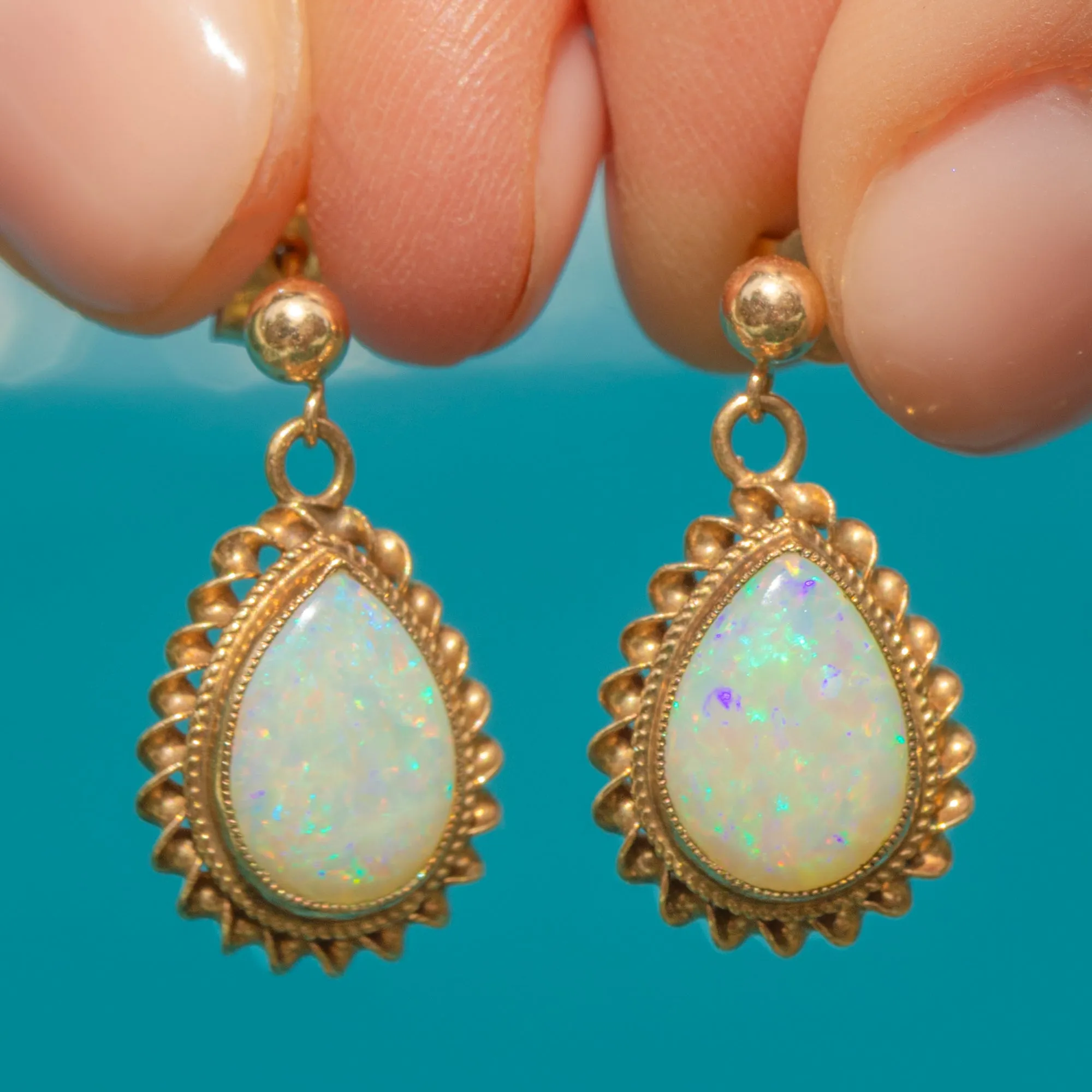 9ct Gold Opal Pear Drop Earrings, 1.32ct