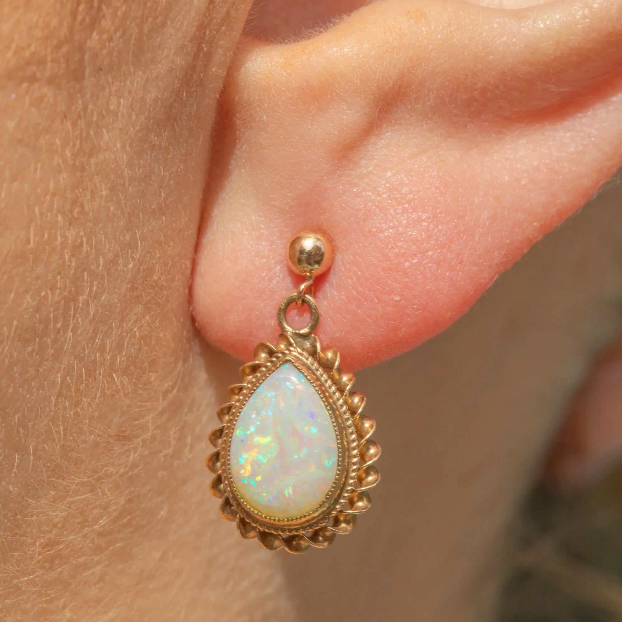 9ct Gold Opal Pear Drop Earrings, 1.32ct