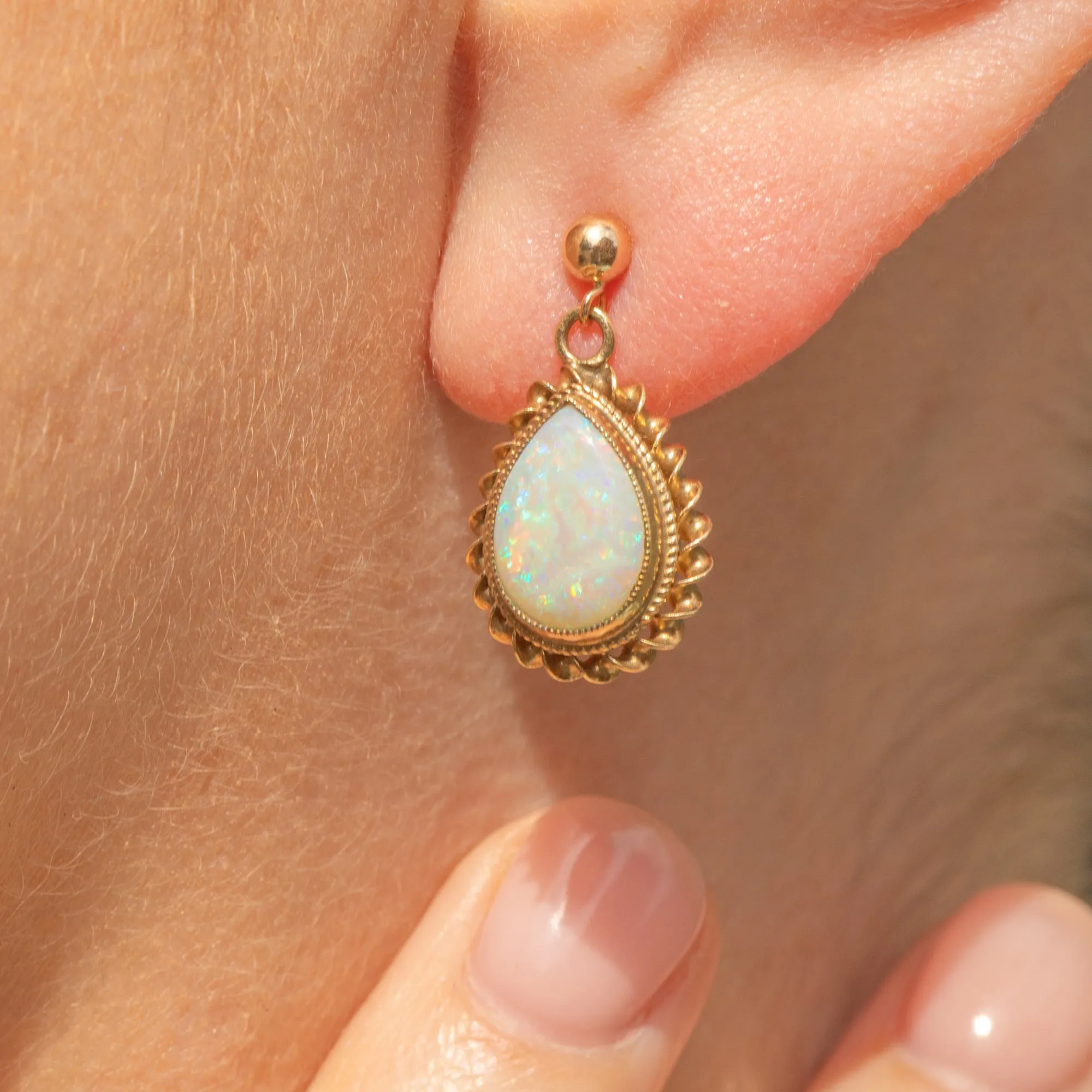 9ct Gold Opal Pear Drop Earrings, 1.32ct