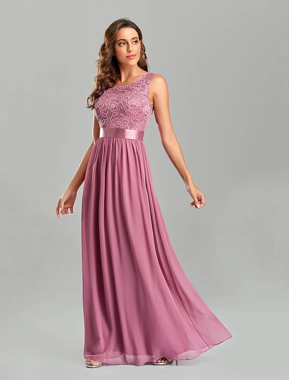 A-Line Evening Gown Empire Dress Party Wear Floor Length Short Sleeve Jewel Neck Chiffon with Embroidery