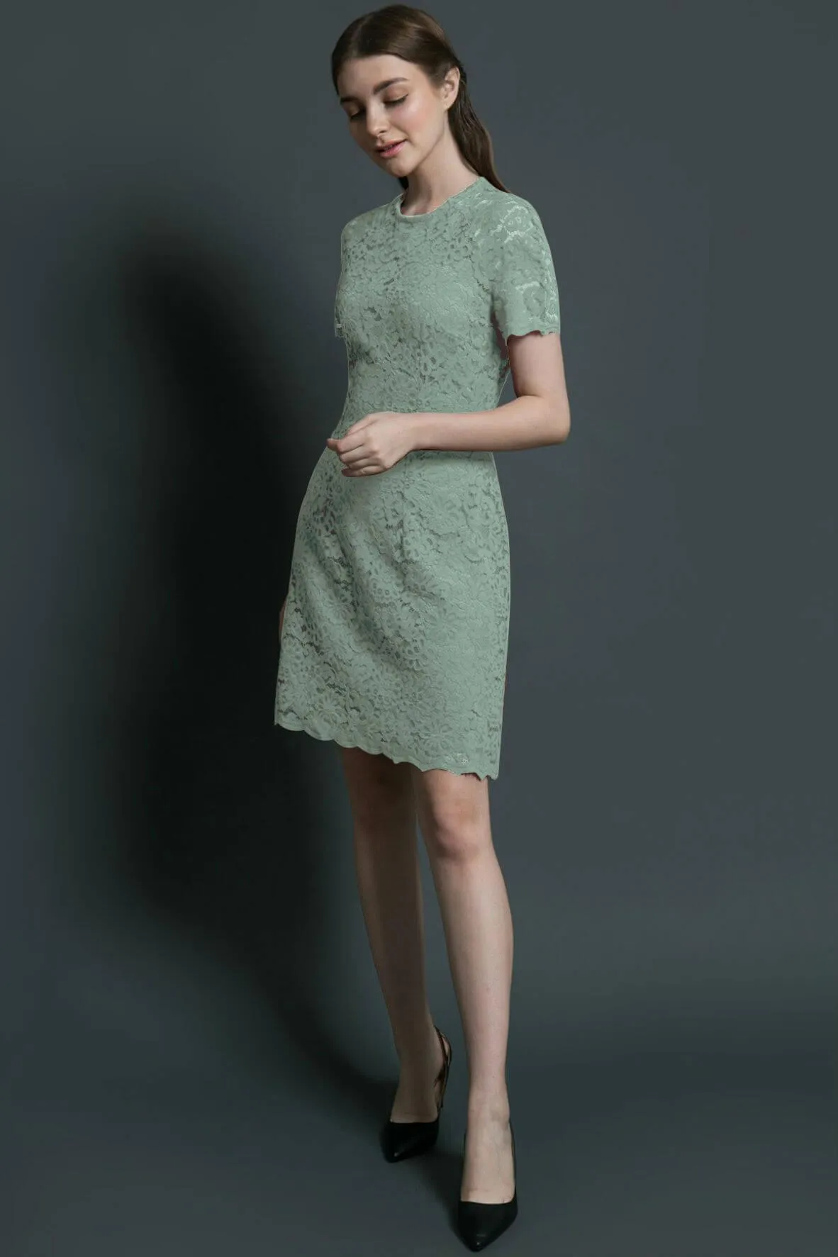 A-line Lace Mint Dress