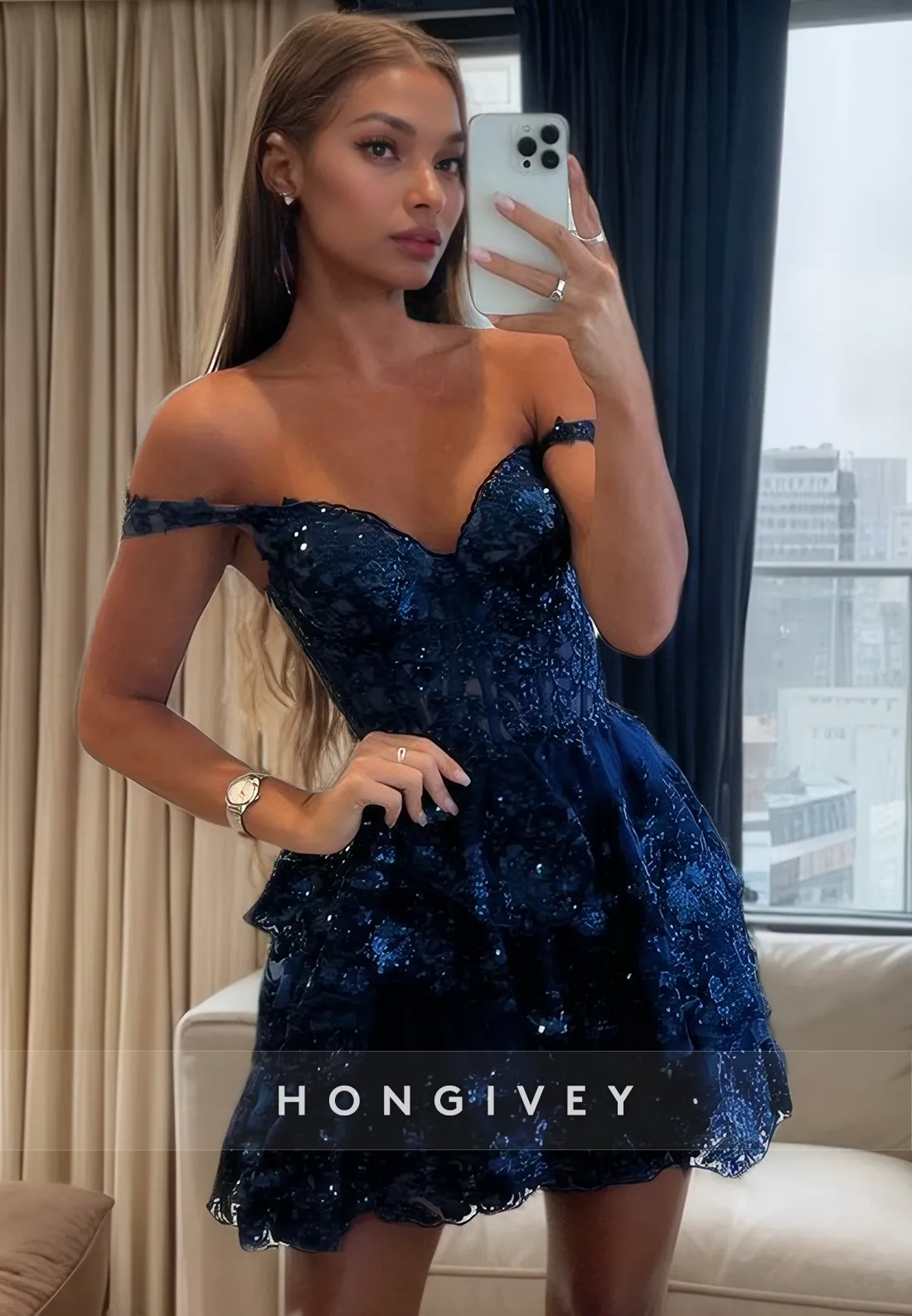 A-Line Off-Shoulder Sleeveless Lace Applique Party Evening Homecoming Dress