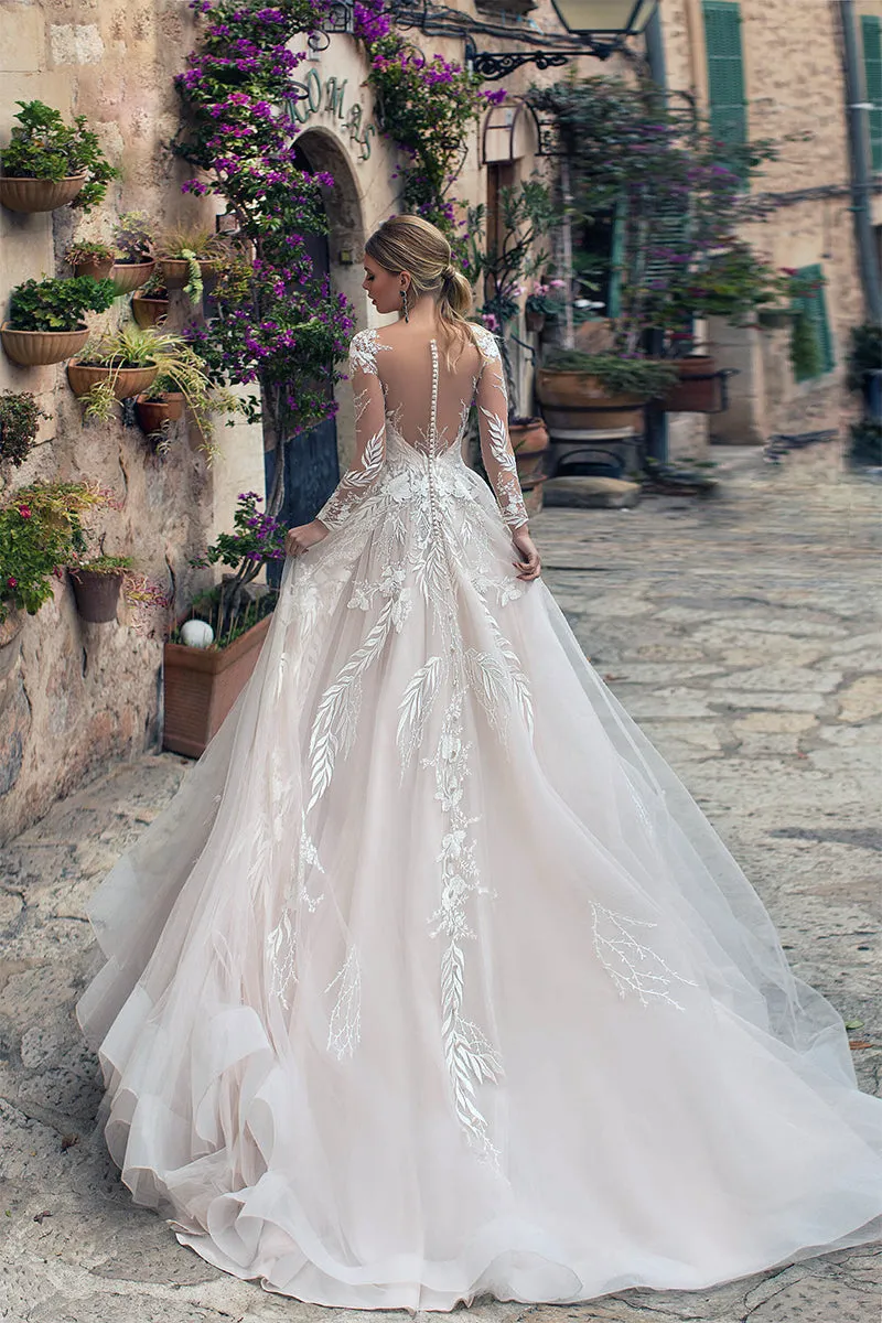 Abernathy Illusion Lace A-line Tulle Wedding Dress