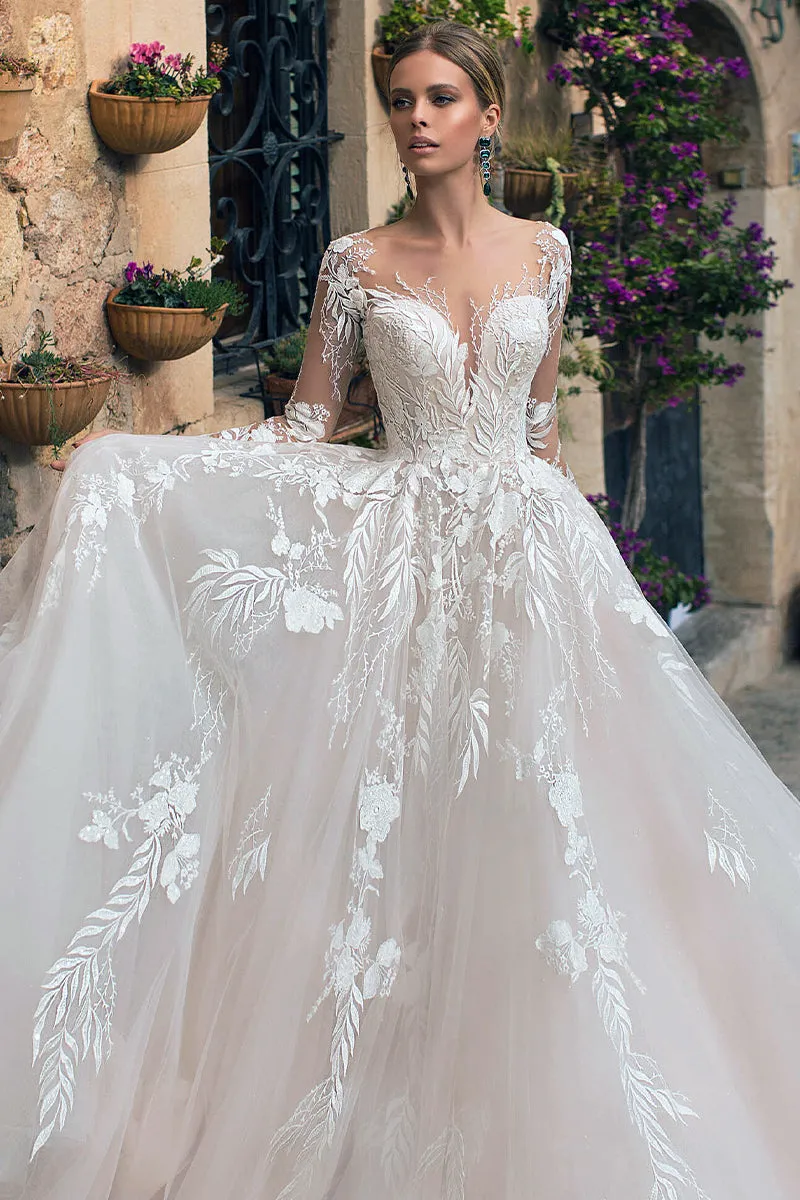 Abernathy Illusion Lace A-line Tulle Wedding Dress