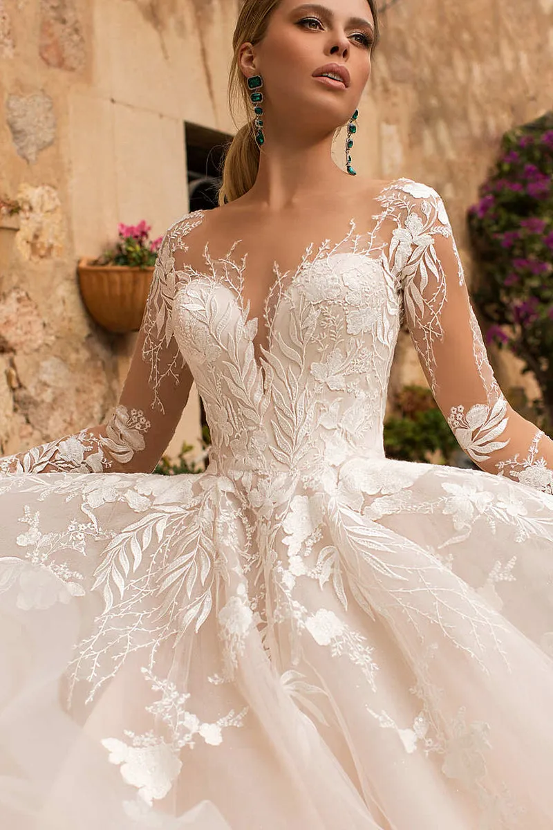 Abernathy Illusion Lace A-line Tulle Wedding Dress