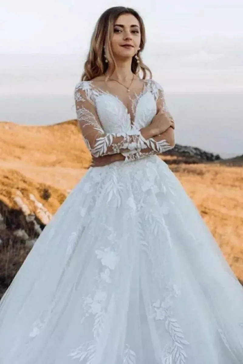 Abernathy Illusion Lace A-line Tulle Wedding Dress