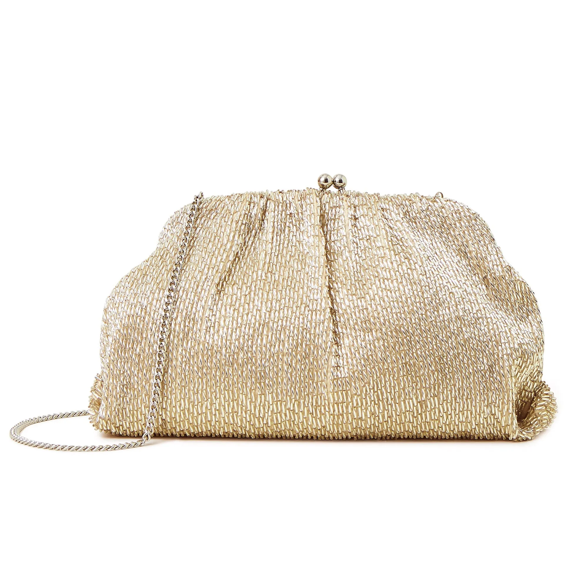 Accessorize London Women's Champagne Beaded Clutch Bag