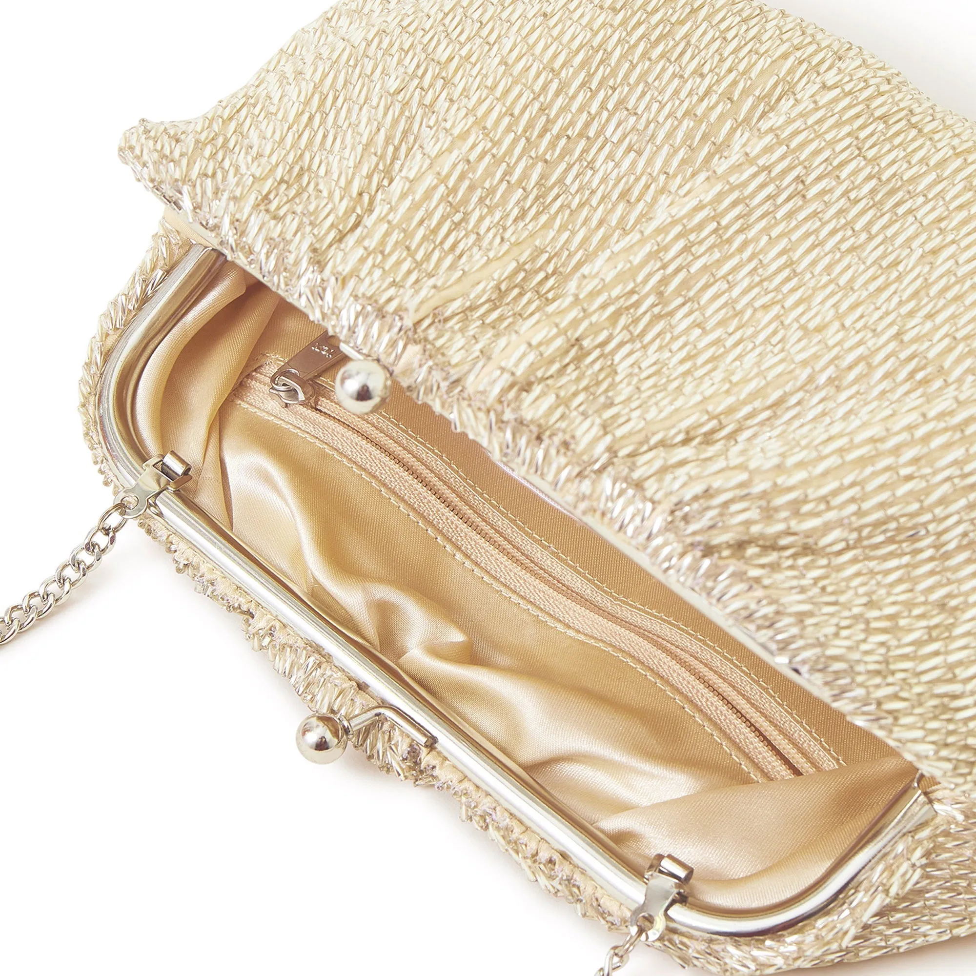 Accessorize London Women's Champagne Beaded Clutch Bag