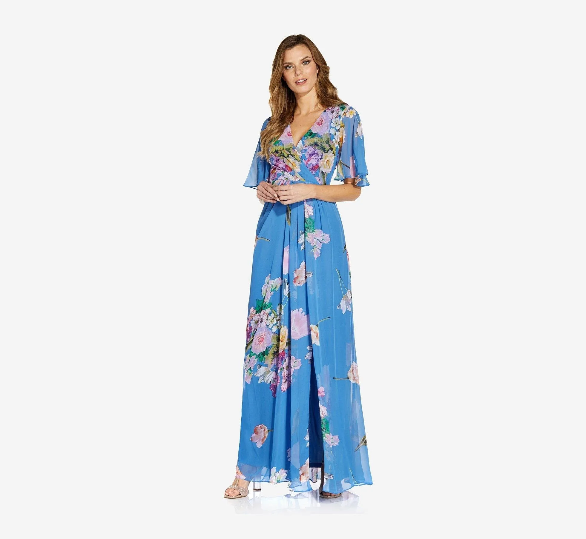 Adrianna Papell AP1E207802 Long Floral Chiffon Dress