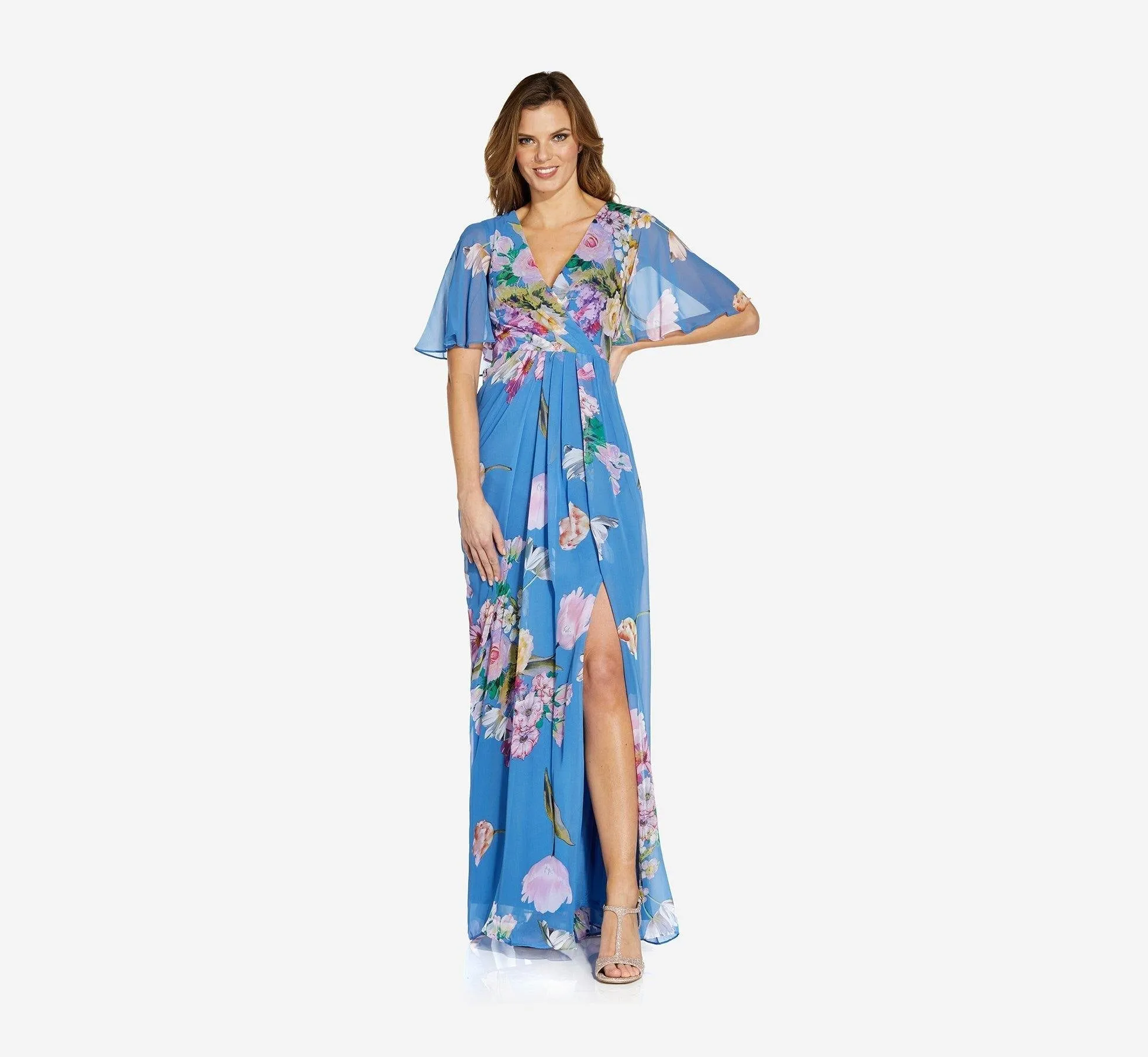 Adrianna Papell AP1E207802 Long Floral Chiffon Dress