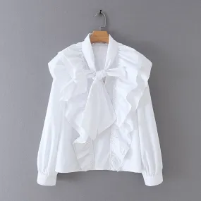 Amy Fashion - Chic Bow Tie Collar White Blouse