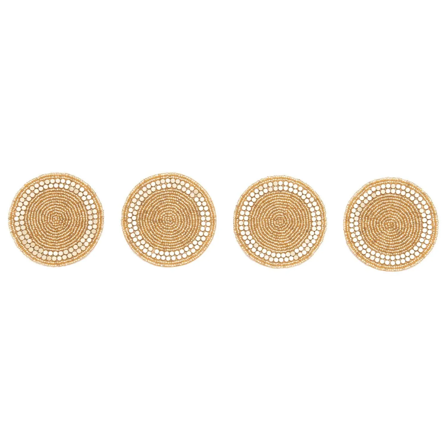 Ans Beaded Round Bcs25042A Coasters Tied With Organza Ribbon Gold 4Pc Set 4In-BST25048A