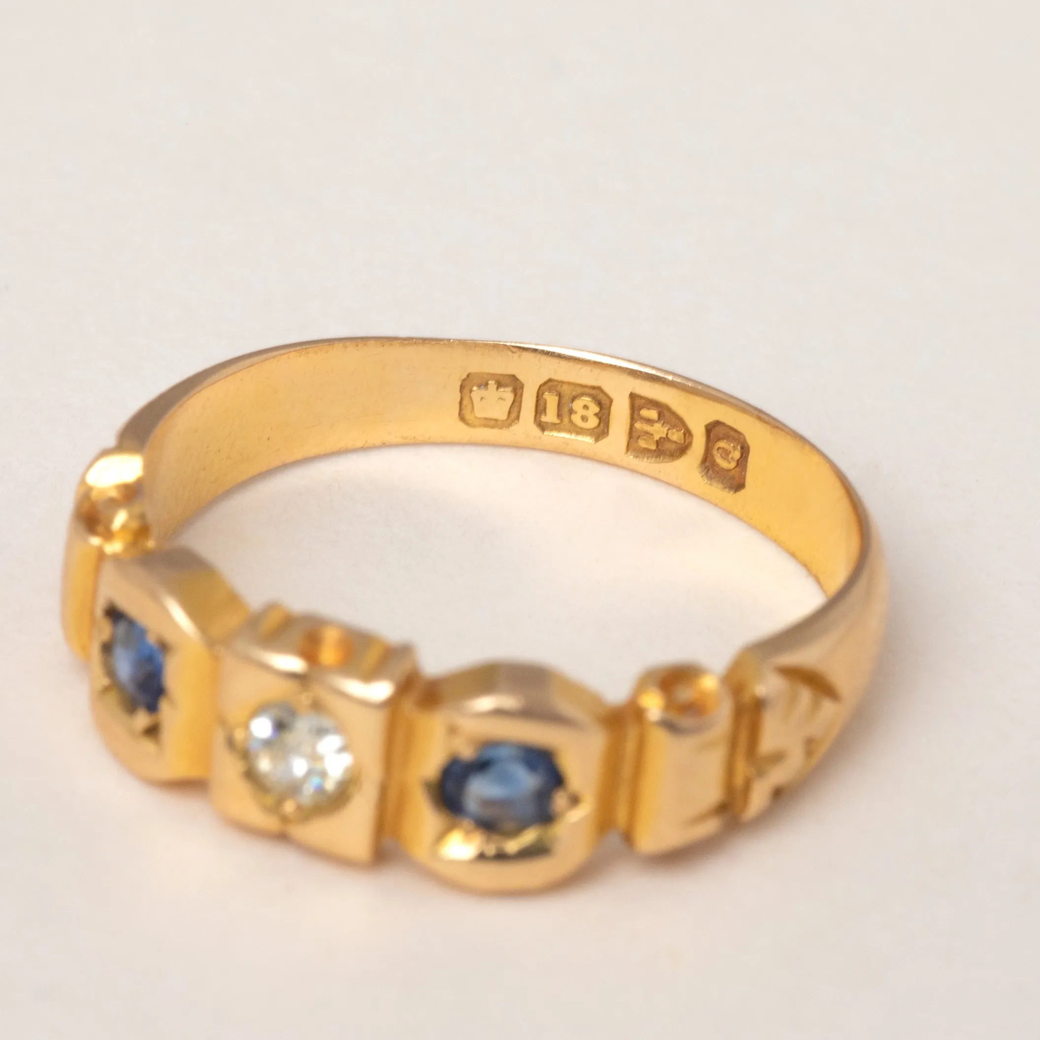 Antique 18ct Gold Sapphire Diamond Gypsy Ring, c.1899