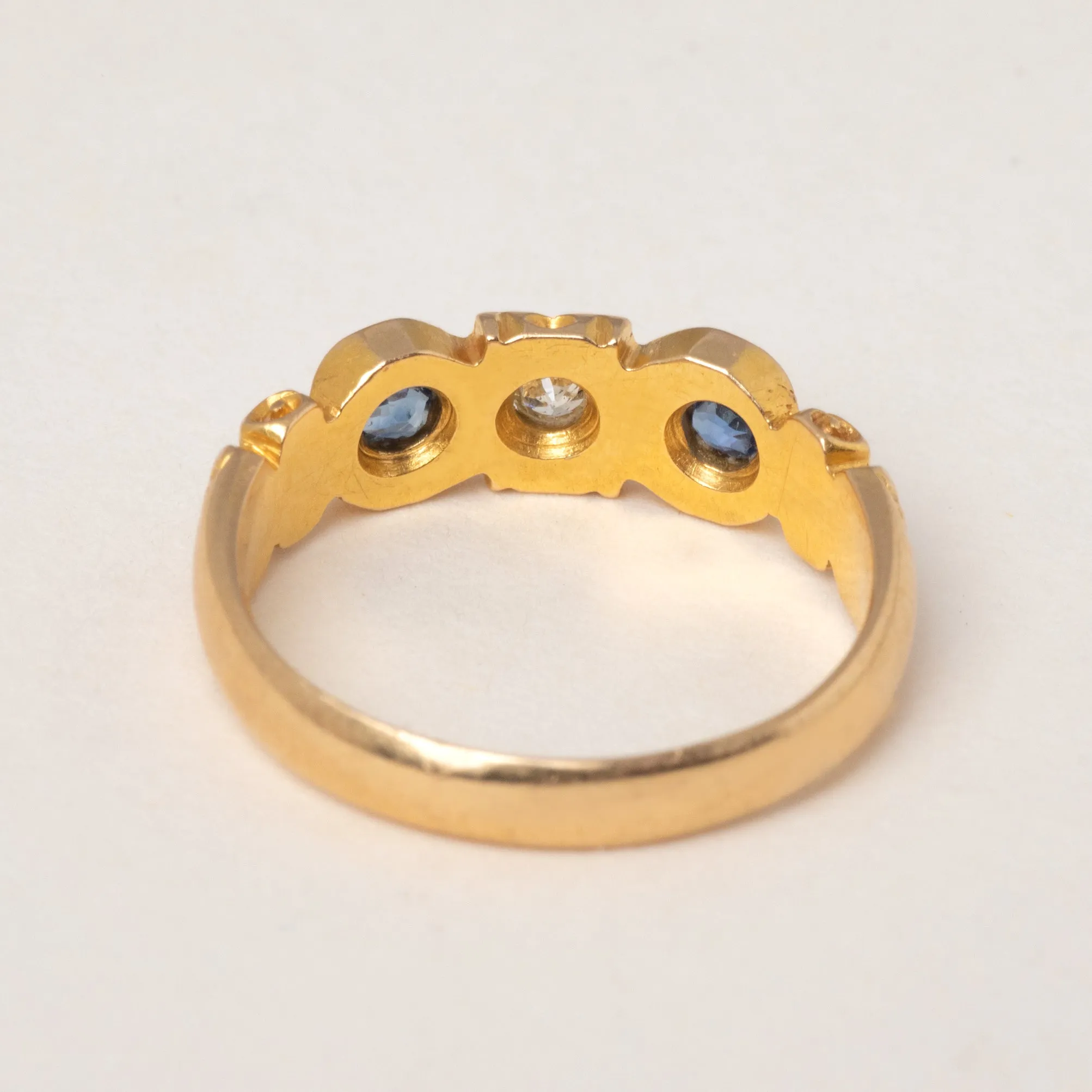 Antique 18ct Gold Sapphire Diamond Gypsy Ring, c.1899