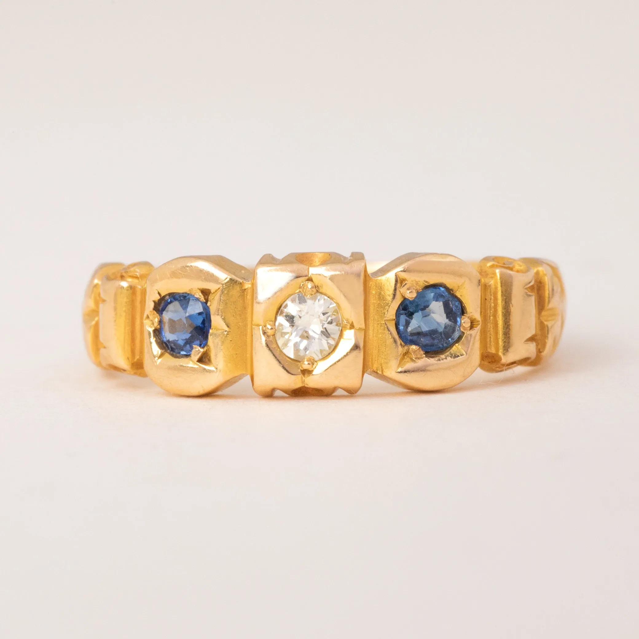 Antique 18ct Gold Sapphire Diamond Gypsy Ring, c.1899