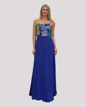 Aria Chiffon Print Strapless Evening Dress