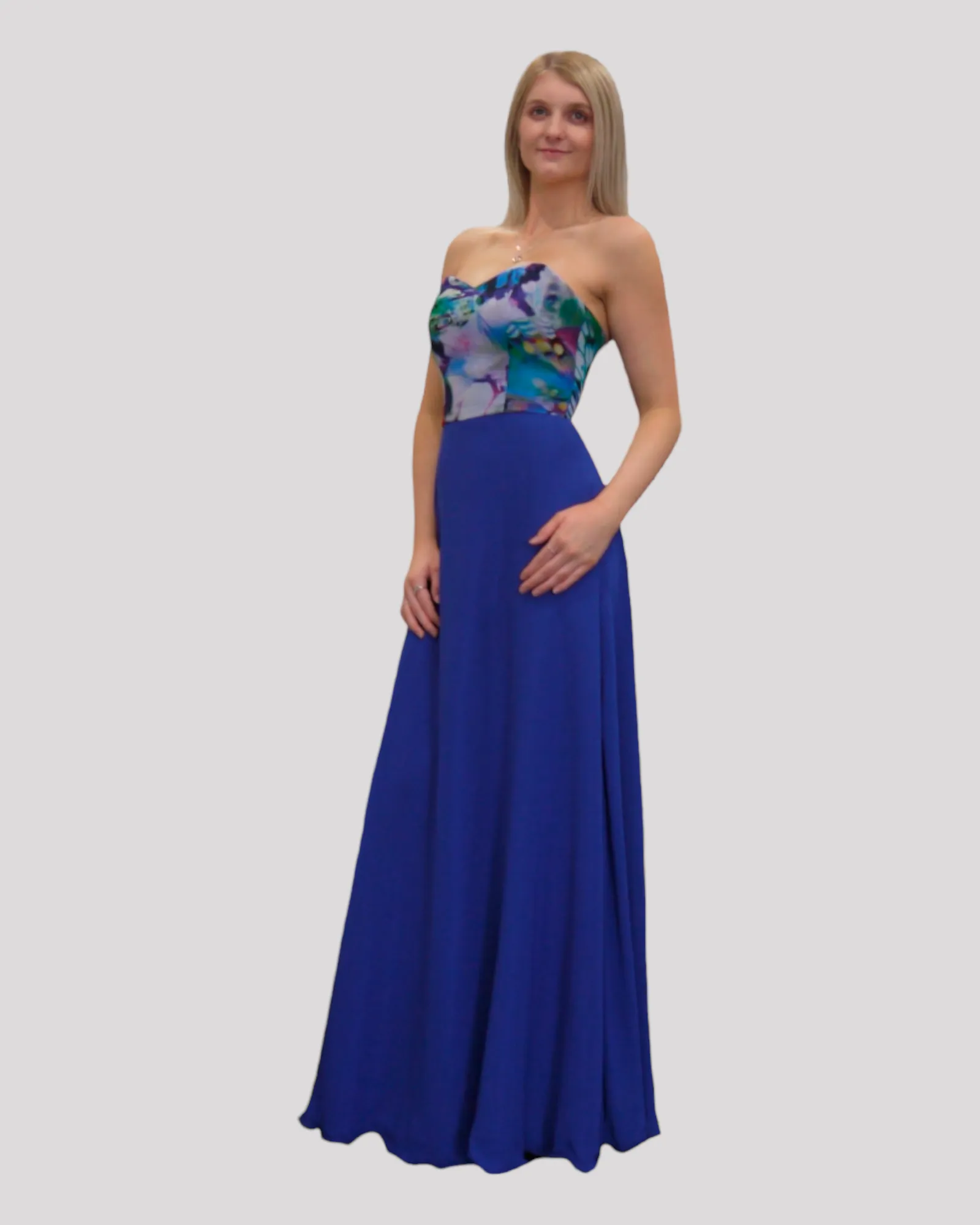 Aria Chiffon Print Strapless Evening Dress