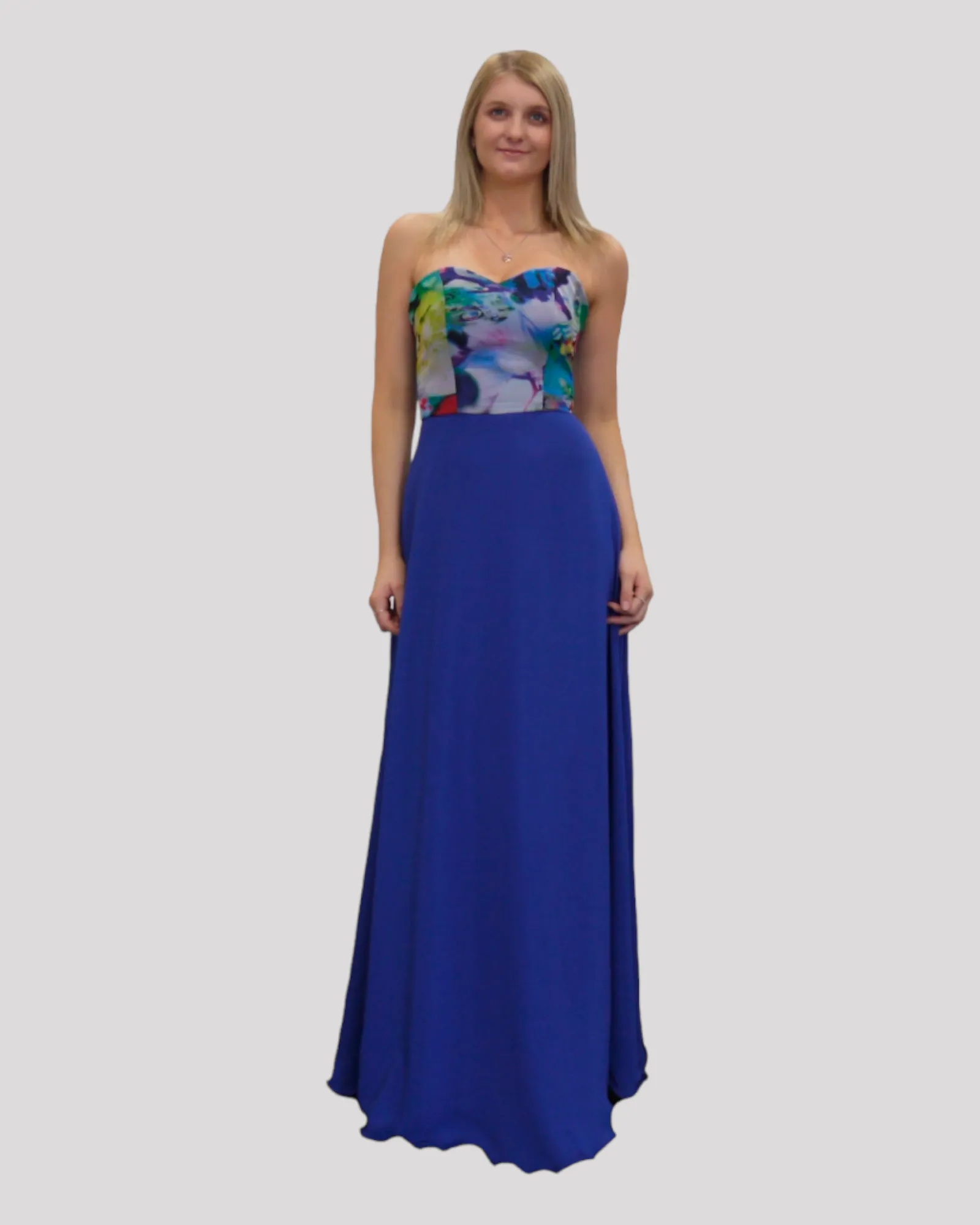 Aria Chiffon Print Strapless Evening Dress