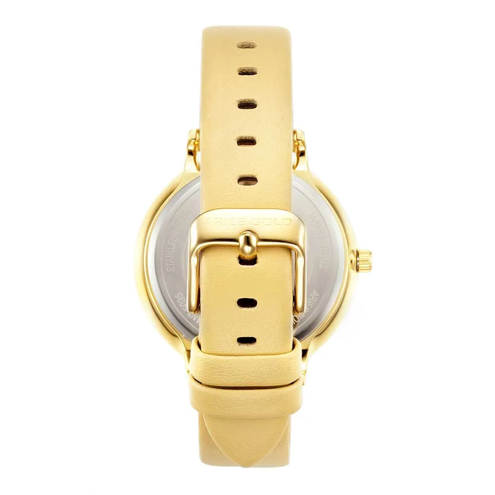 ARIES GOLD ENCHANT FLEUR GOLD STAINLESS STEEL L 5035 G-ORFL LEATHER STRAP WOMEN'S WATCH