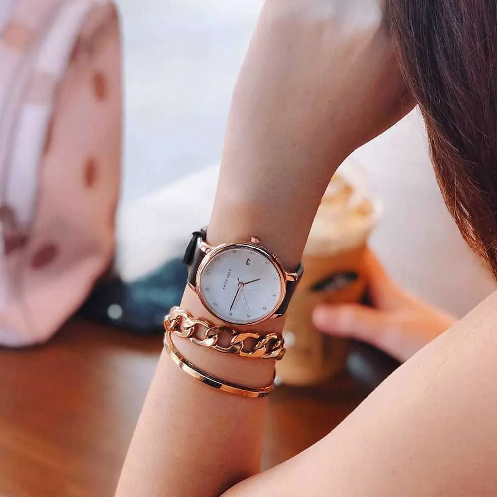 ARIES GOLD ENCHANT FLEUR ROSE GOLD STAINLESS STEEL L 5035 RG-MP LEATHER STRAP WOMEN'S WATCH