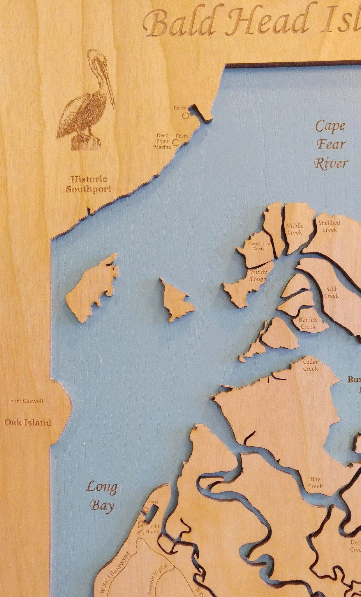 Bald Head Island, North Carolina - laser cut wood map