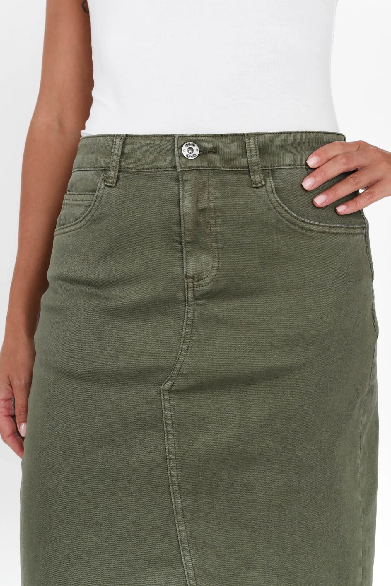 Belle Khaki Denim Stretch Skirt