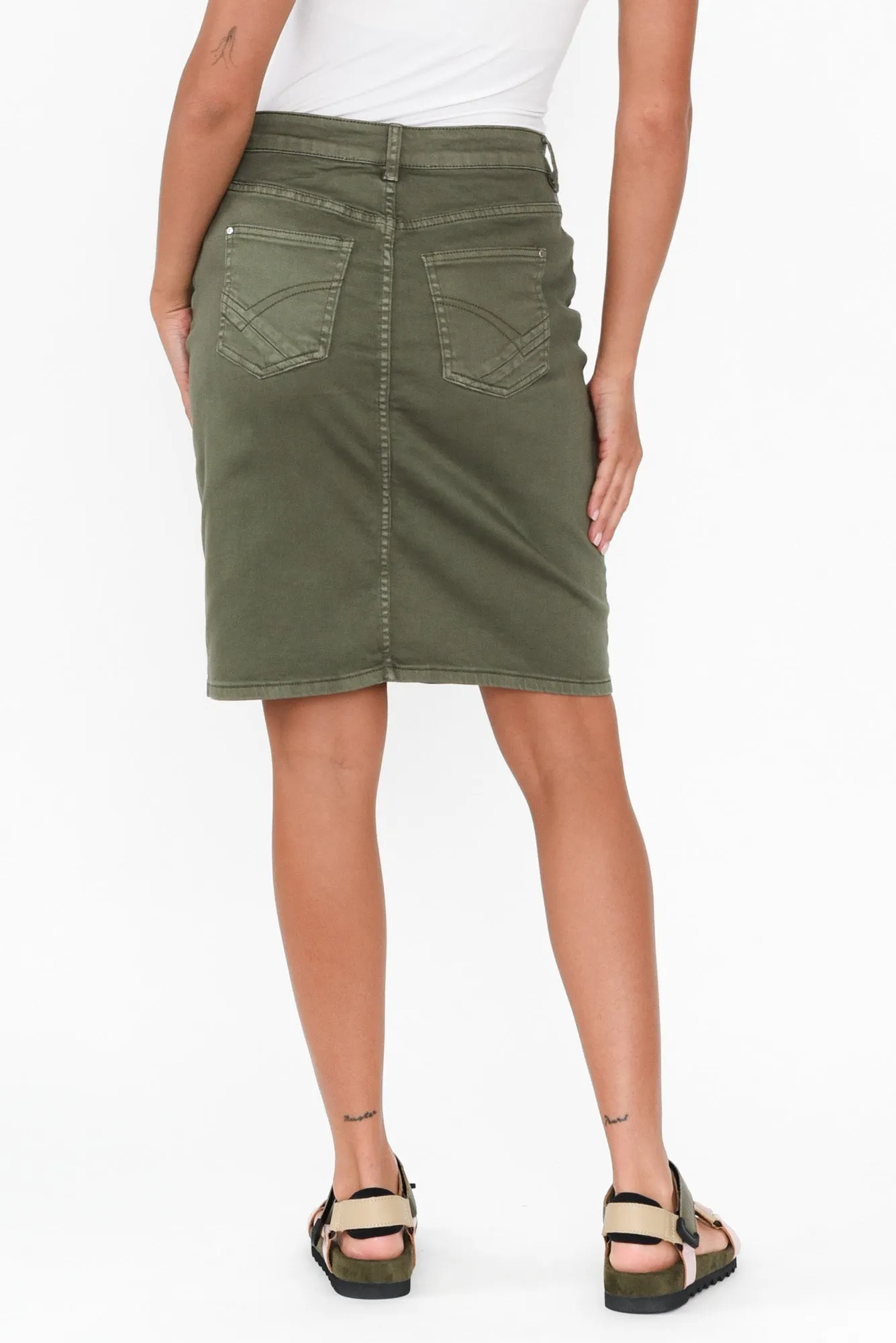 Belle Khaki Denim Stretch Skirt