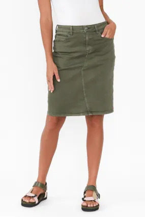 Belle Khaki Denim Stretch Skirt