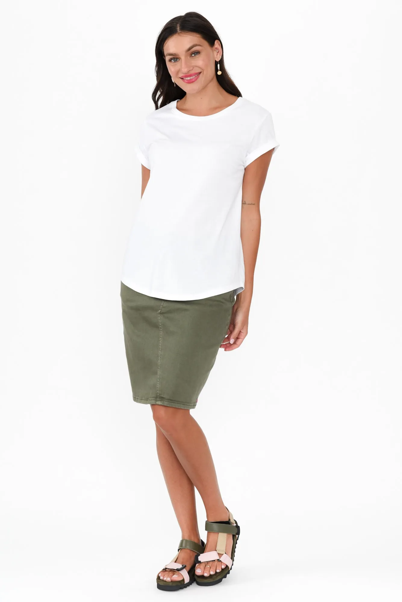 Belle Khaki Denim Stretch Skirt