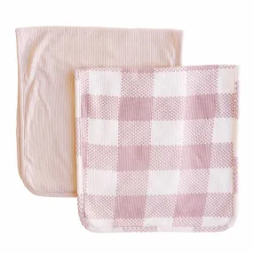 Big Check Waffle Bamboo 2pc Burp Cloth Set | Rosy