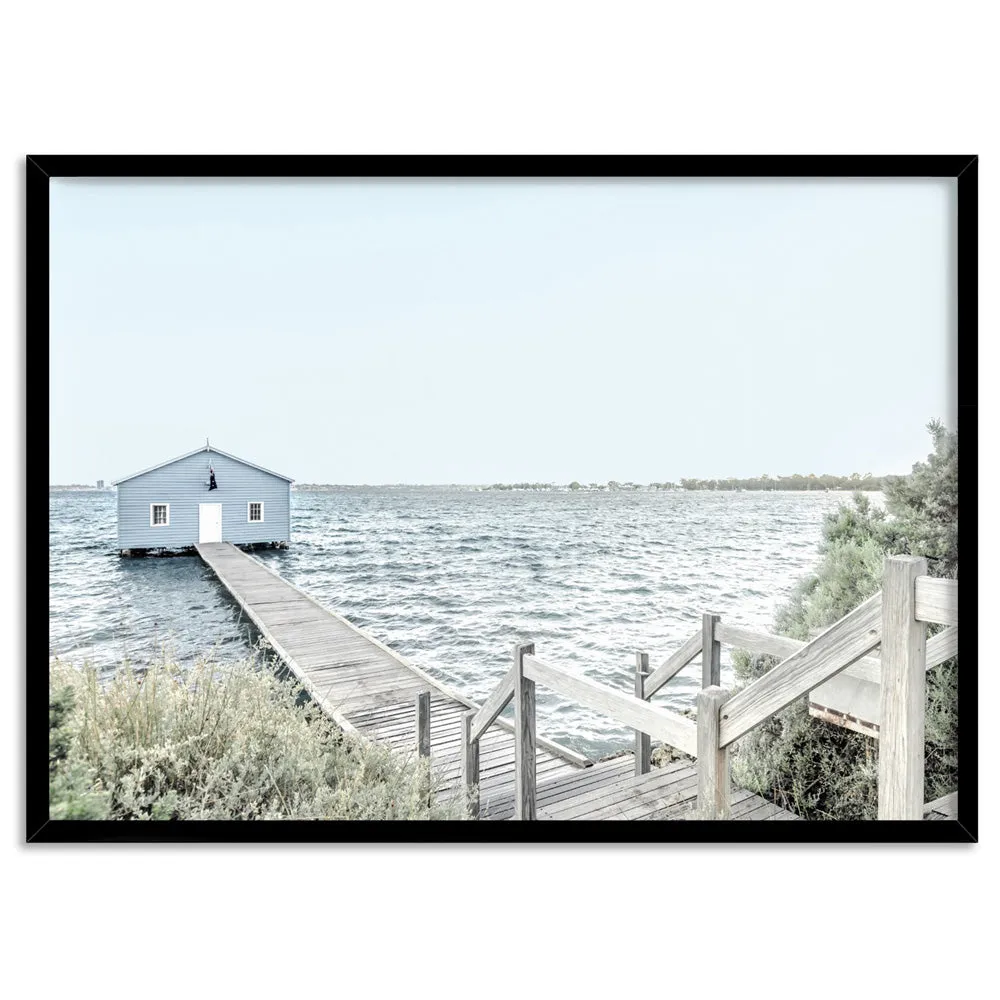 Blue Boat House View - Art Print