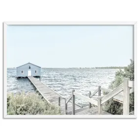 Blue Boat House View - Art Print