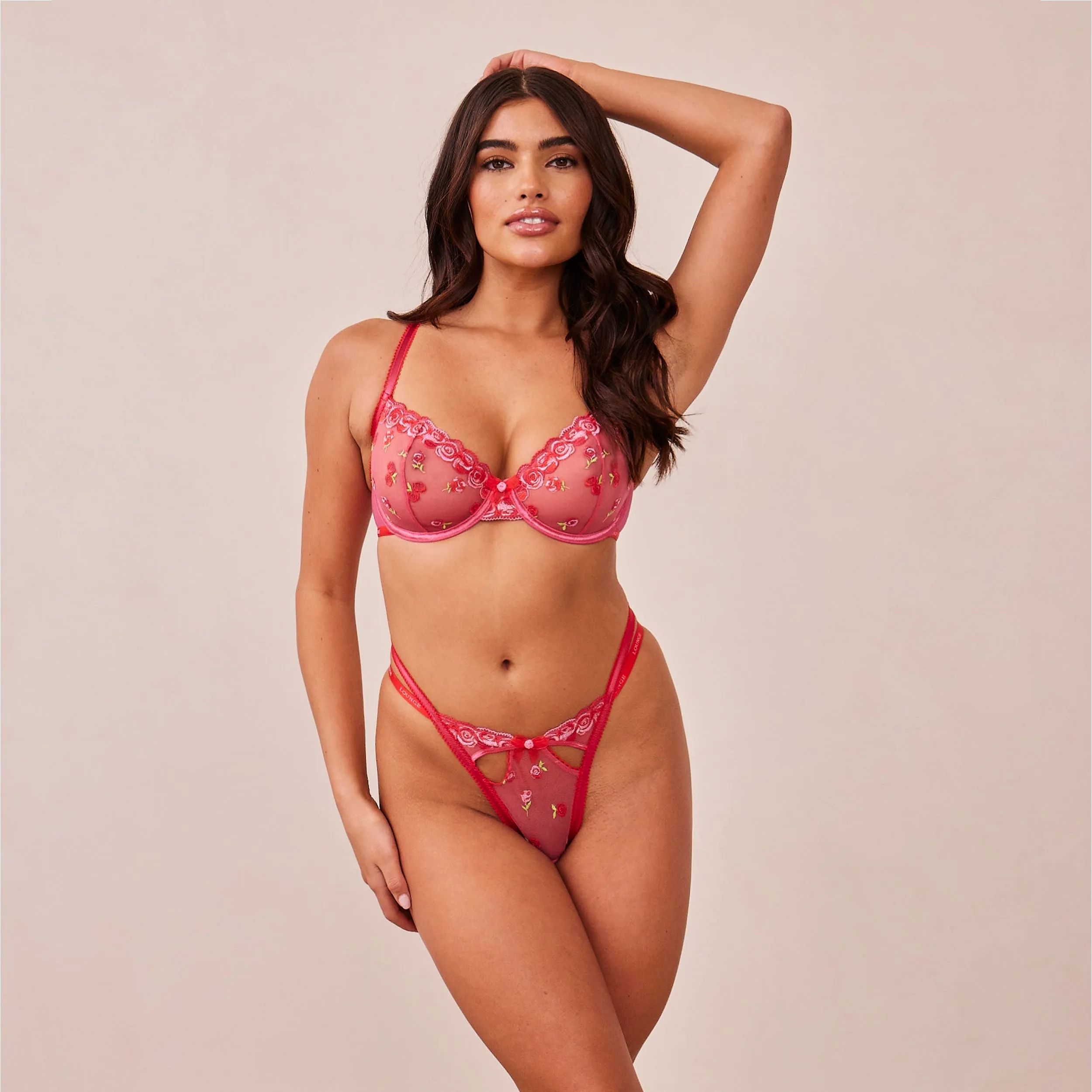 Blush Embroidered Balcony Bra  - Hot Pink