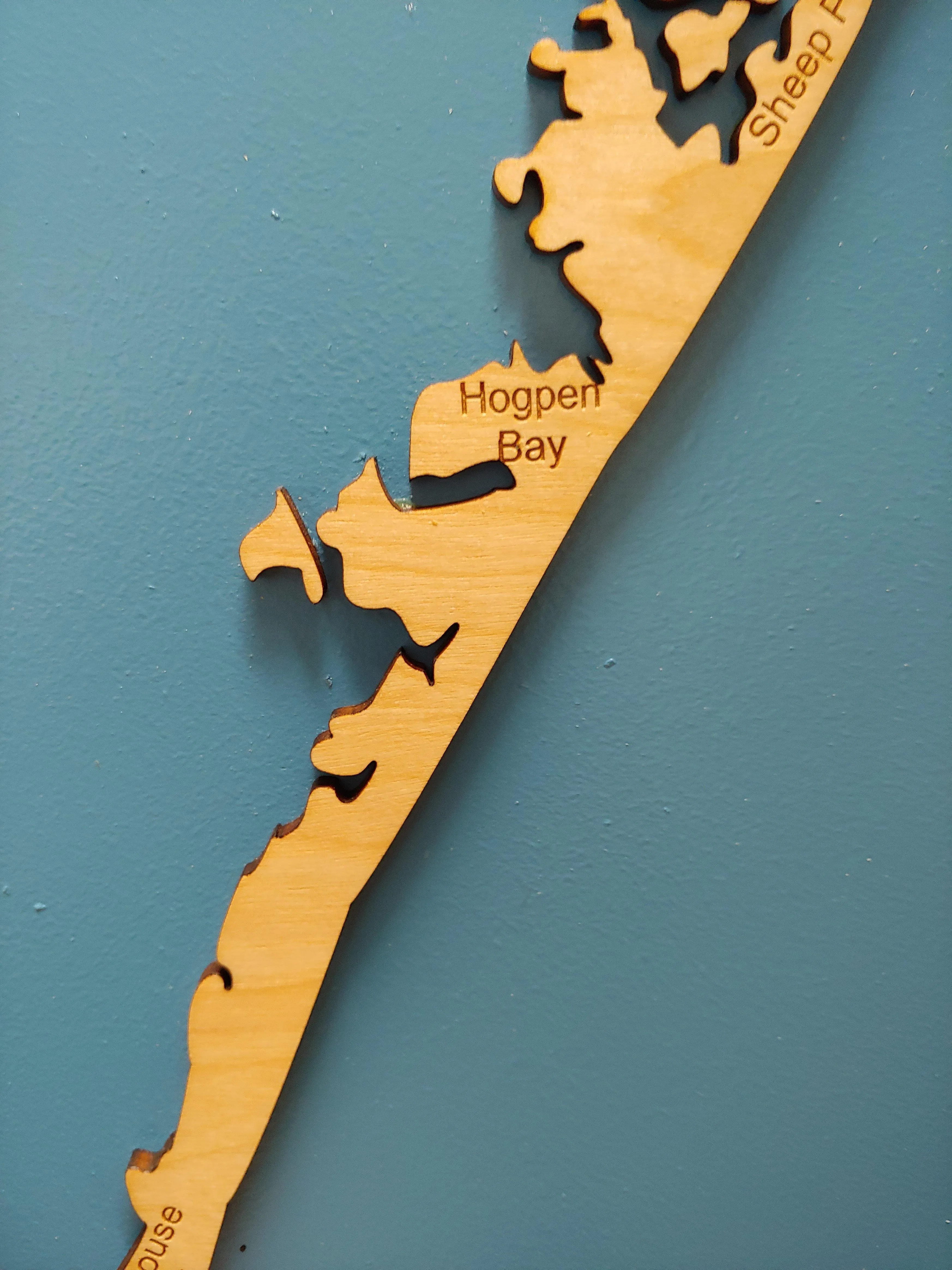 Cape Lookout, Southern Outer Banks, NC - laser cut wood map