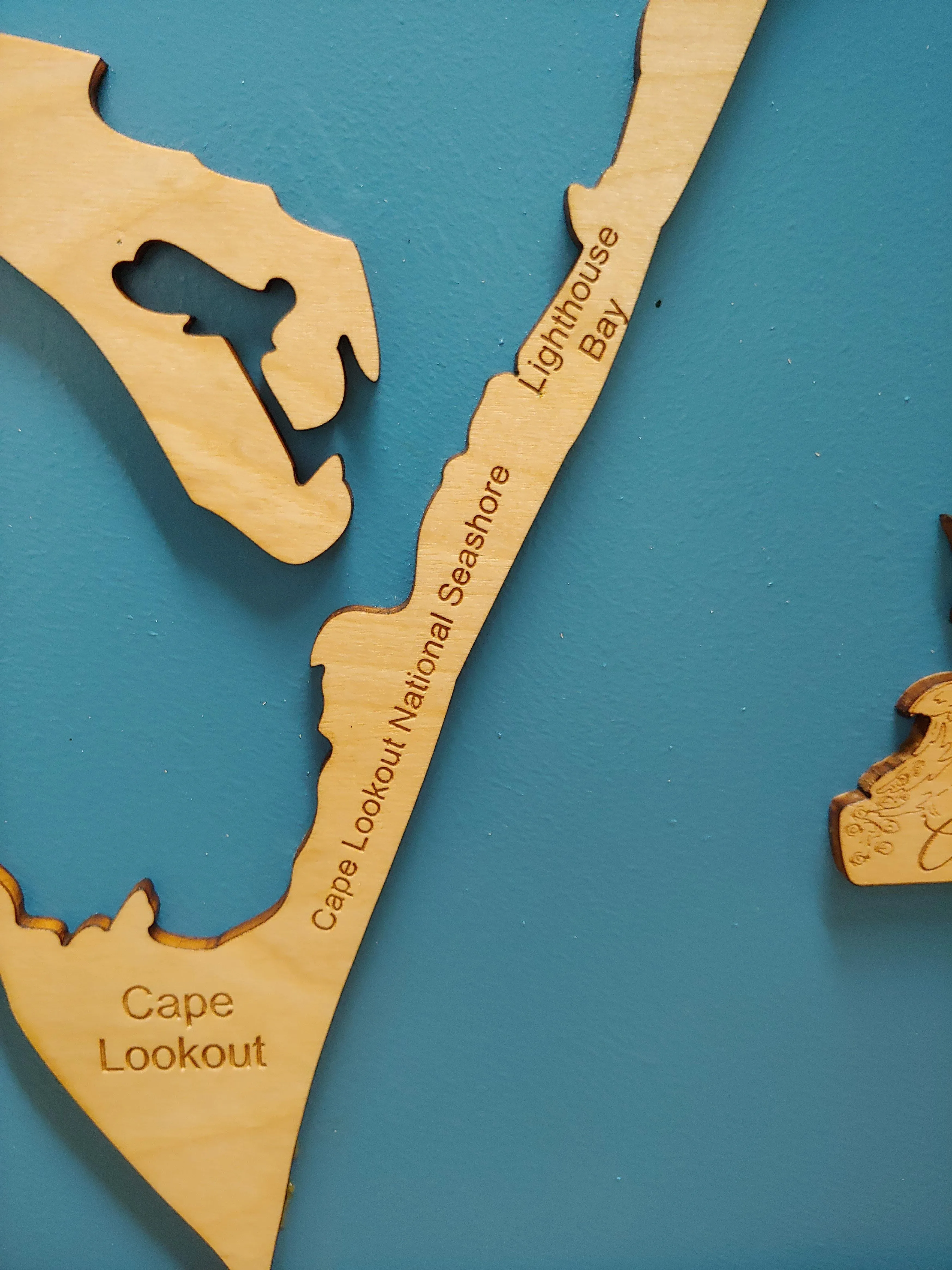 Cape Lookout, Southern Outer Banks, NC - laser cut wood map