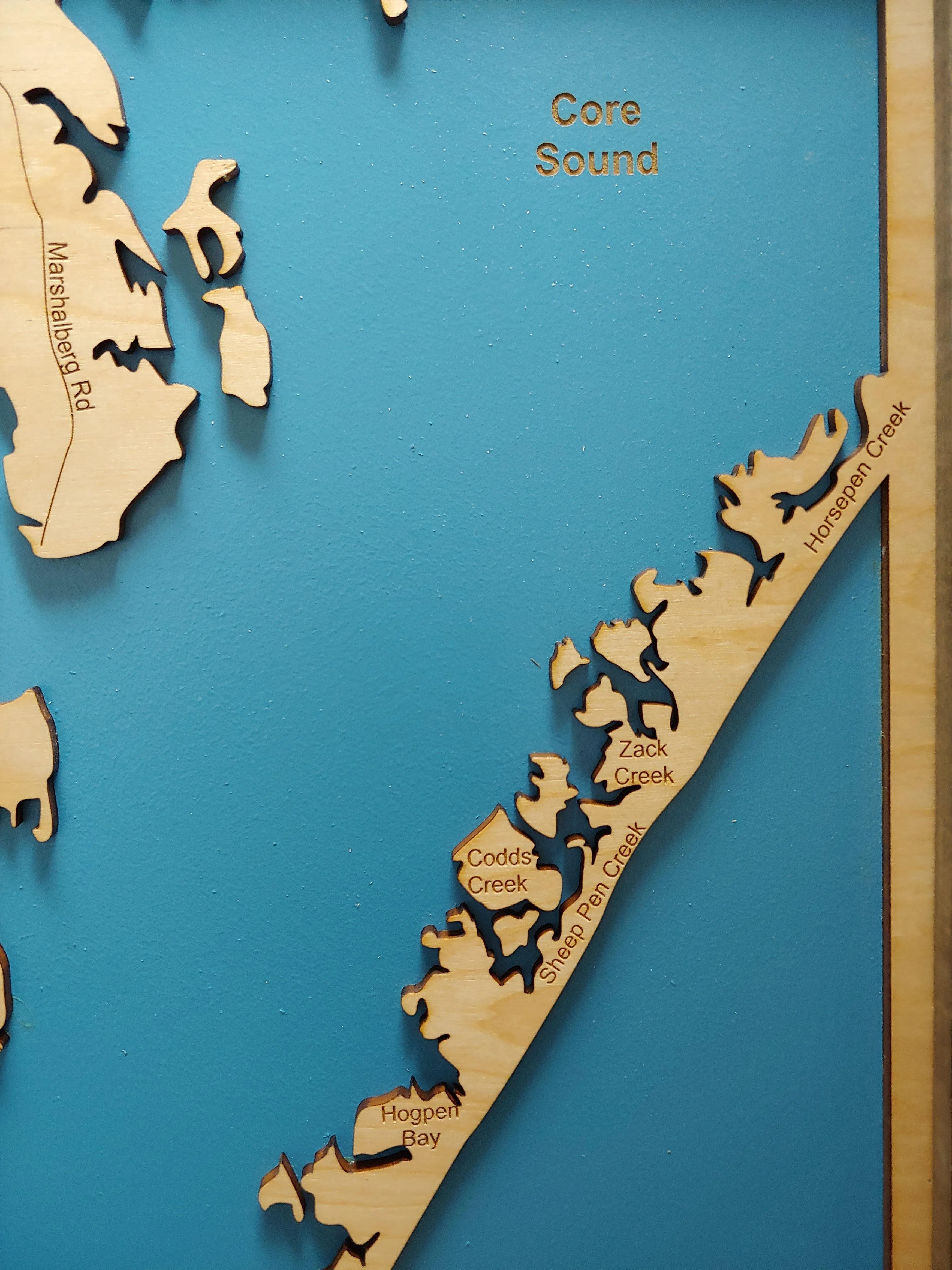 Cape Lookout, Southern Outer Banks, NC - laser cut wood map