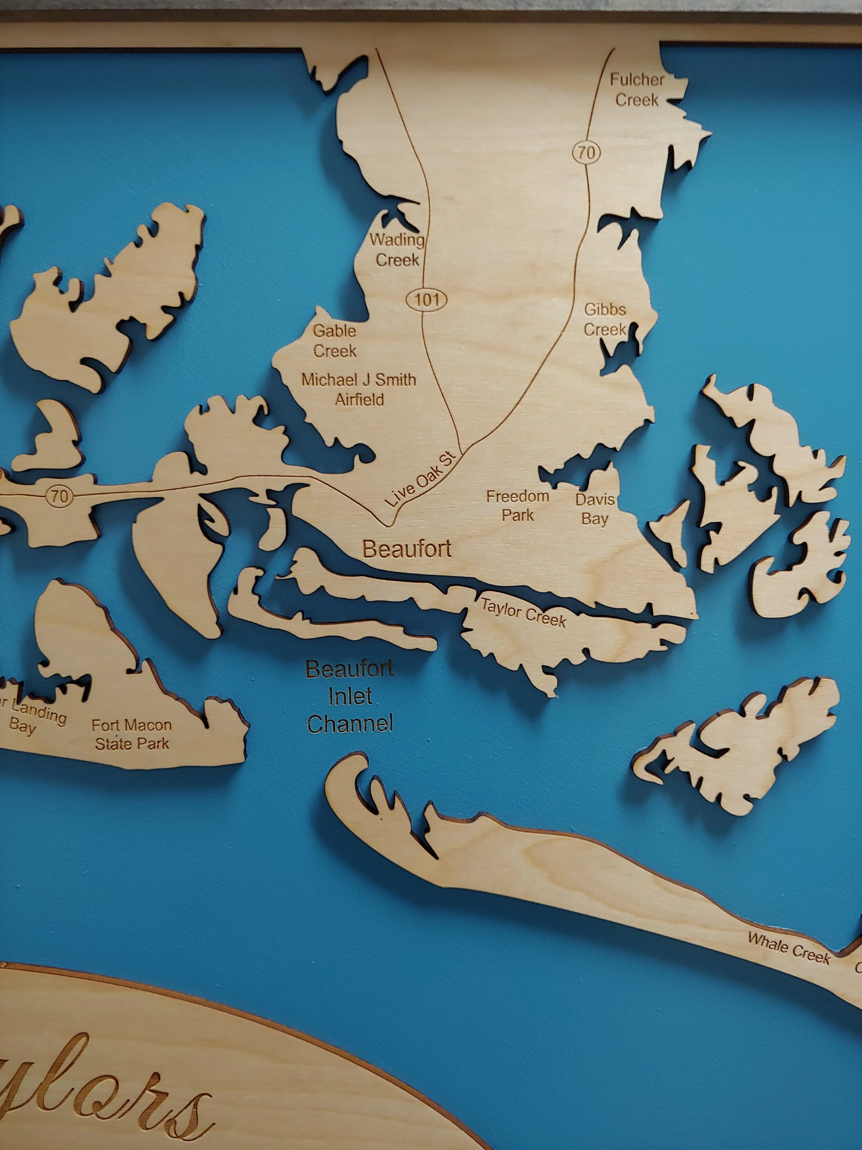 Cape Lookout, Southern Outer Banks, NC - laser cut wood map